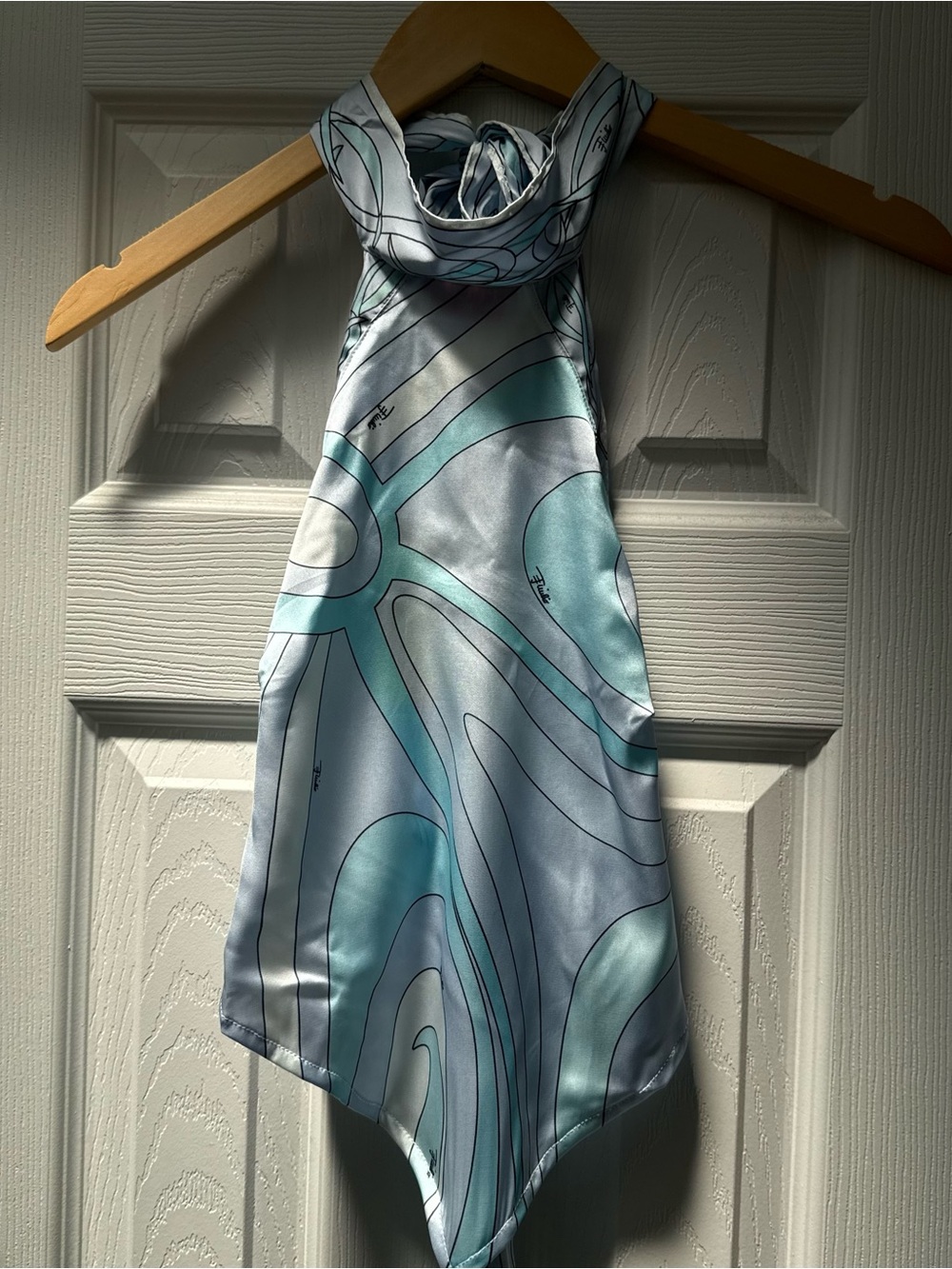 Pucci Light Blue and White Silk Scarf Top - Picture 7 of 10